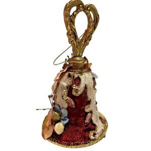 Christmas Vintage bell on metal frame covered with designs in velvet and jewels